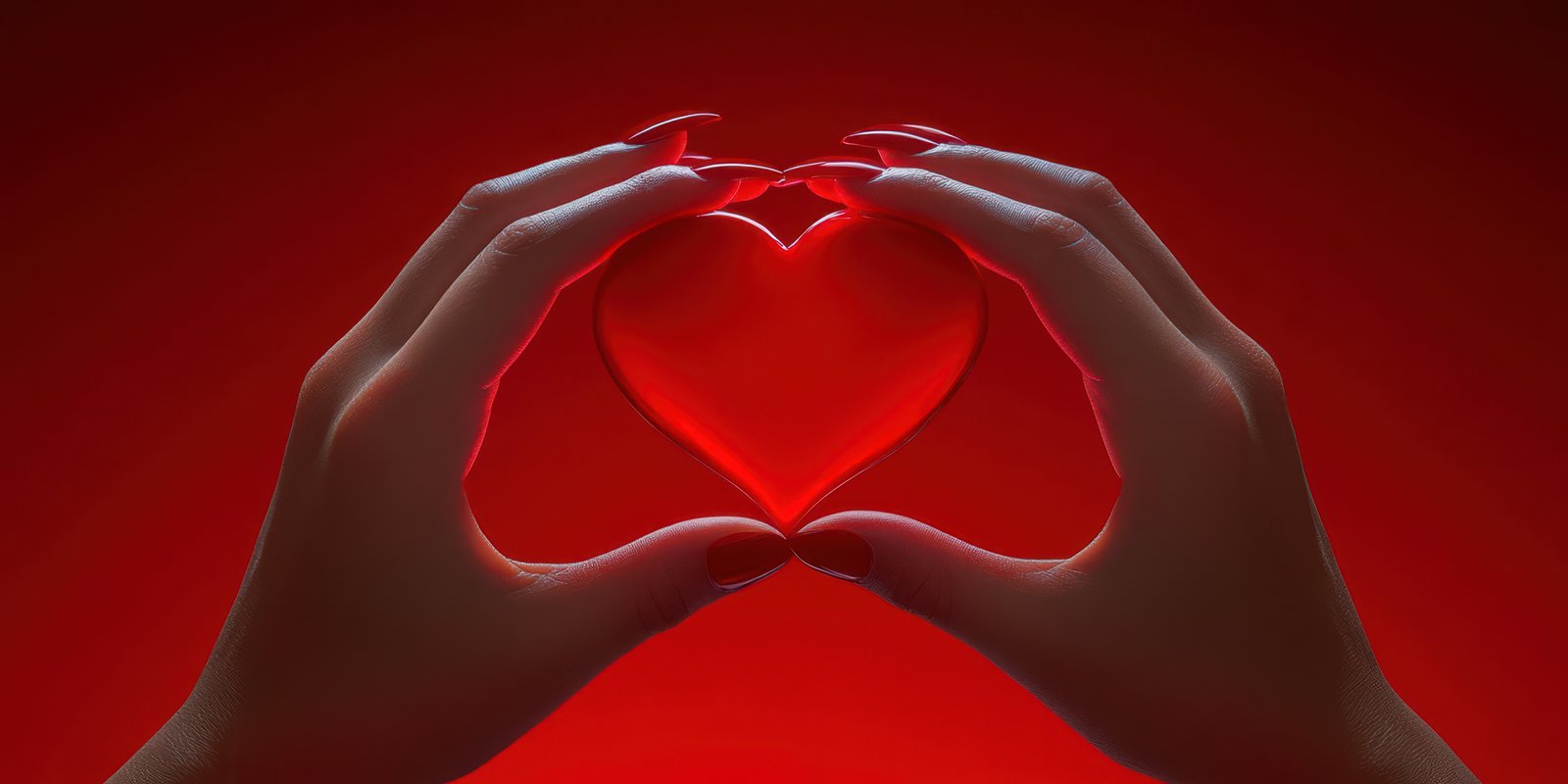 Heart shape formed by hands against a vibrant red background during an artistic display of love and affection